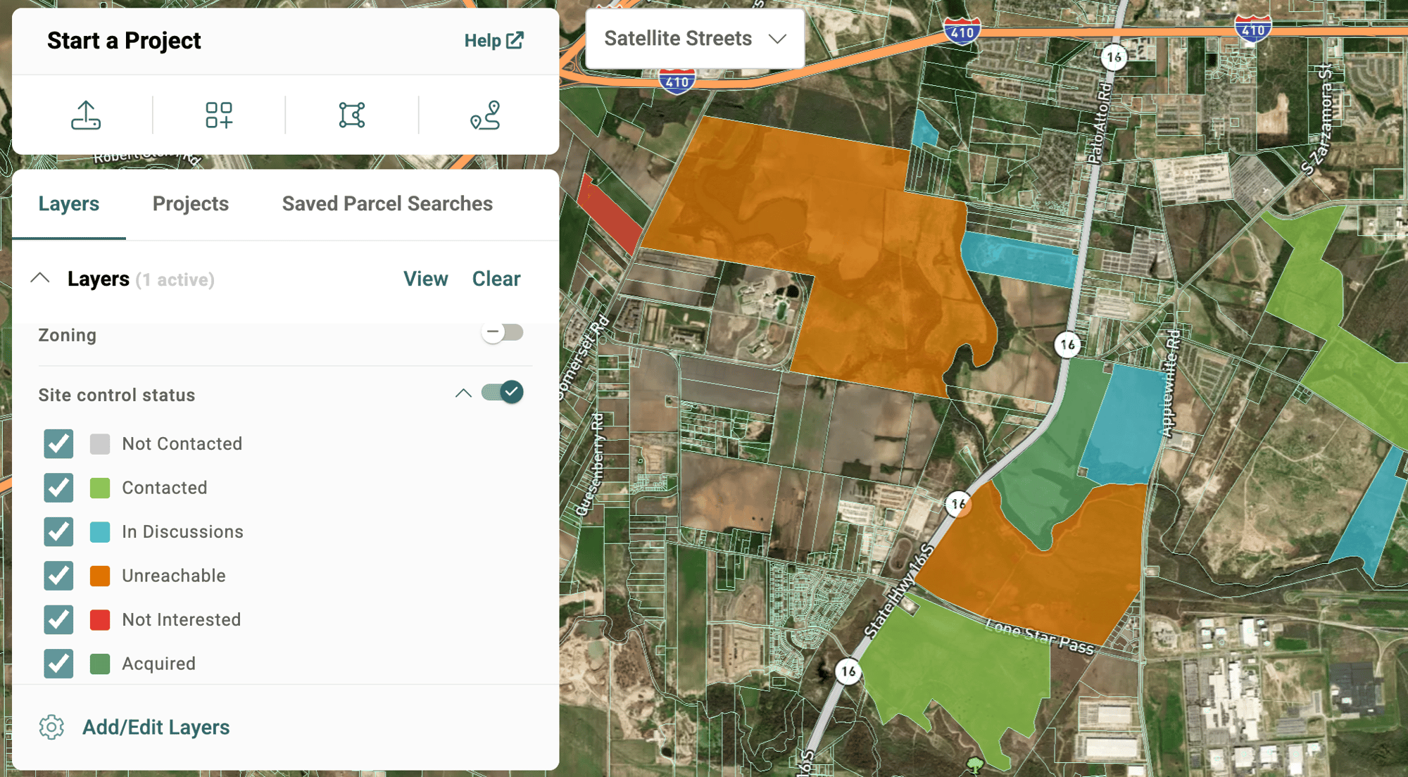 Transect Site Control Tracking Screenshot